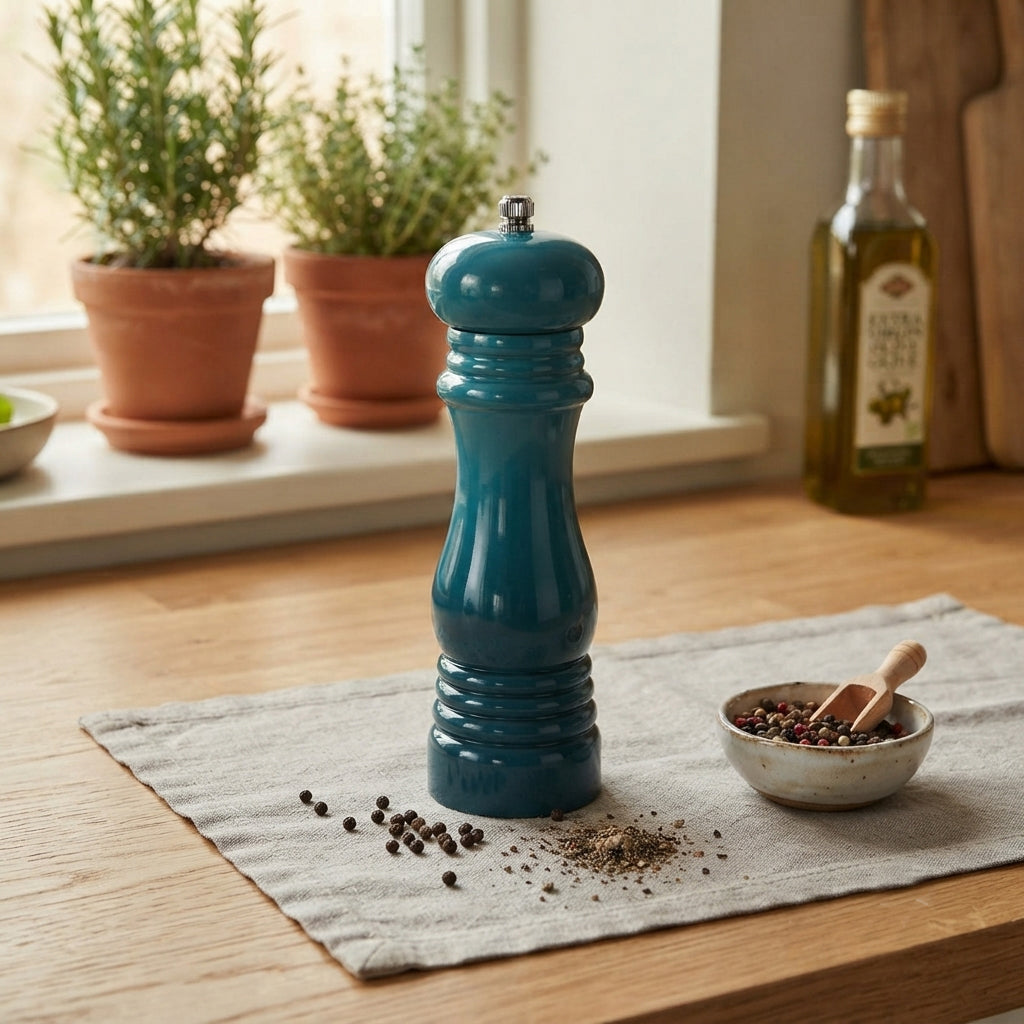 Cook & Fresca Moulin à sel ou à poivre en bois d'hévéa - Bleu saphir, finition brillante bicolore - Simple Boutique