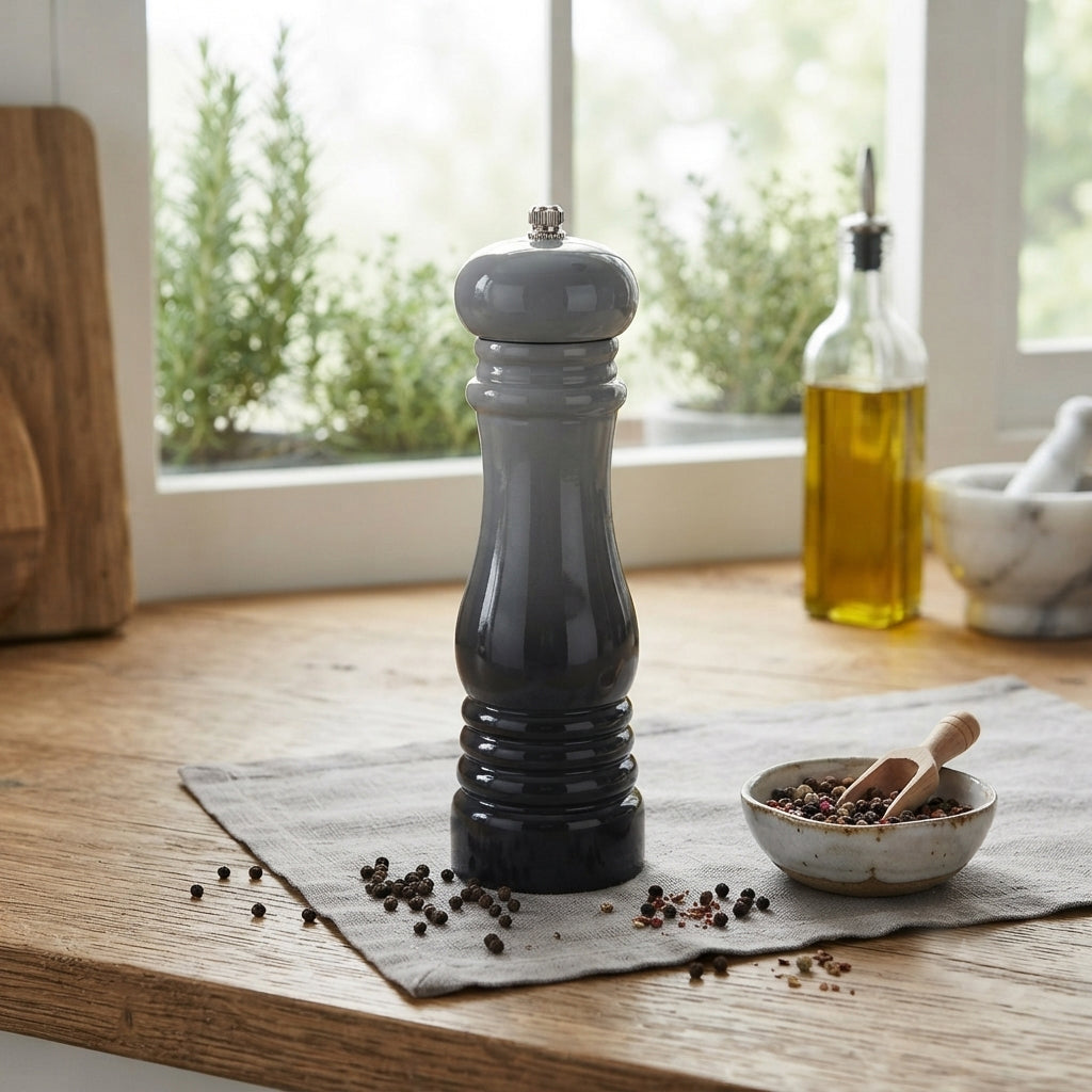Cook & Fresca Moulin à sel ou à poivre en bois d'hévéa - Gris huître, finition brillante bicolore - Simple Boutique