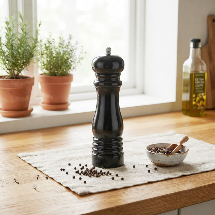 Cook & Fresca Moulin à sel ou à poivre en bois d'hévéa - Noir, finition brillante - Simple Boutique