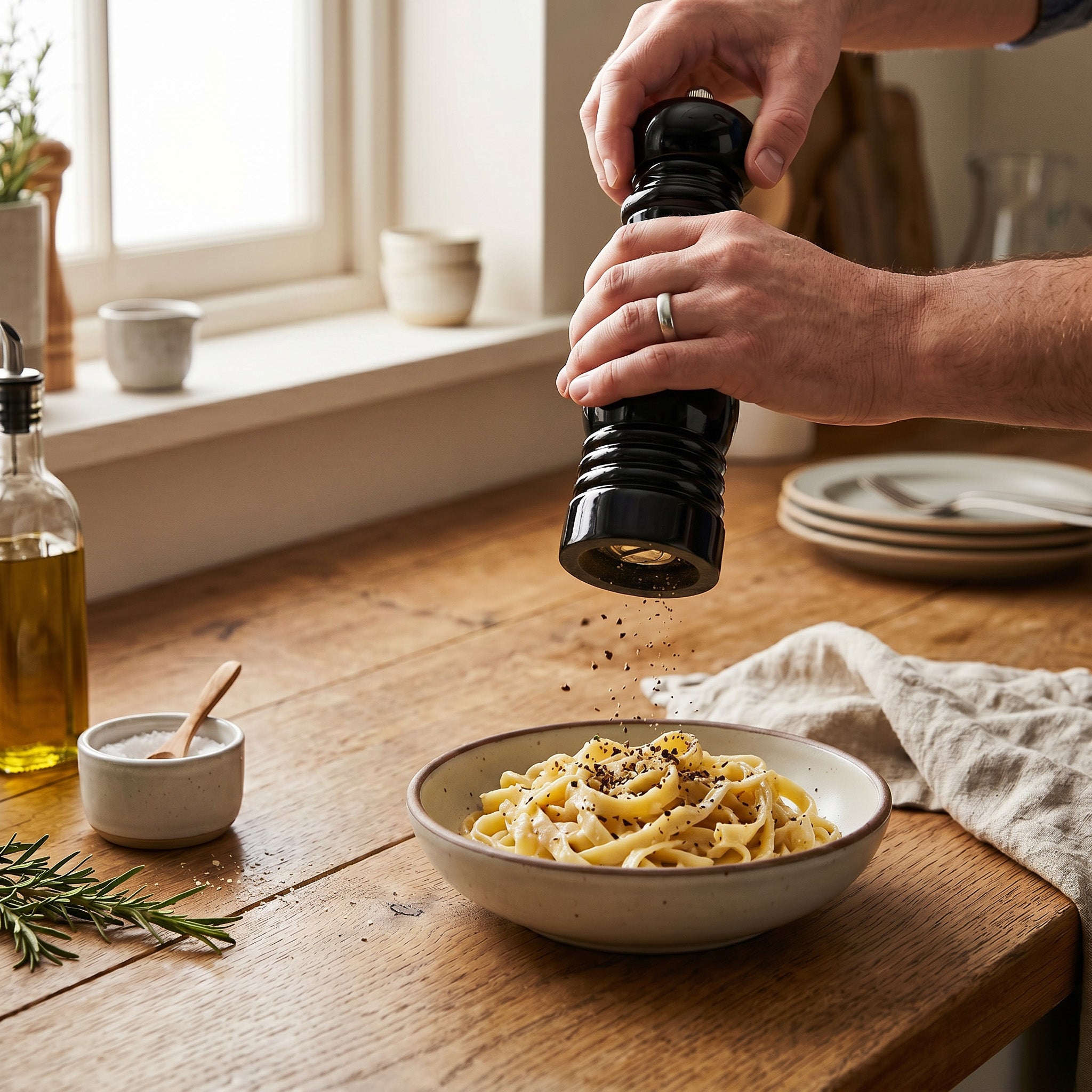 Cook & Fresca Moulin à sel ou à poivre en bois d'hévéa - Noir, finition brillante - Simple Boutique