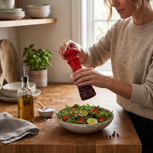 Cook & Fresca Moulin à sel ou à poivre en bois d'hévéa - Rouge, bicolore brillant - Simple Boutique