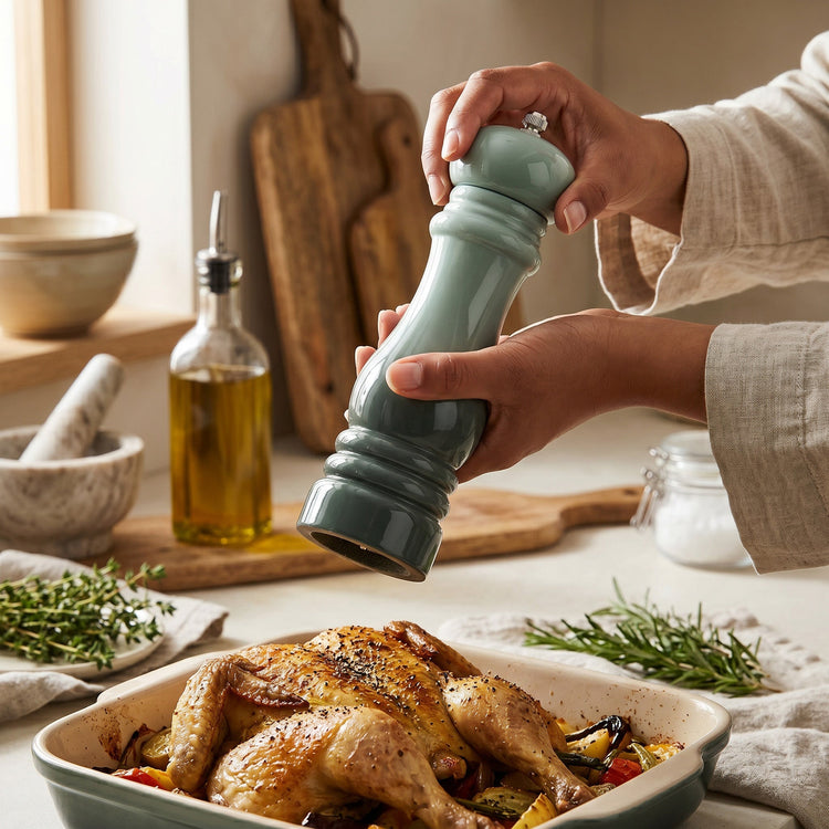 Cook & Fresca Moulin à sel ou à poivre en bois d'hévéa - Sauge, fini lustré bicolore - Simple Boutique