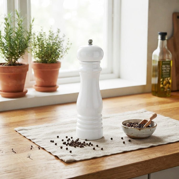 Cook & Fresca Moulins à sel ou à poivre en bois d'hévéa - Blanc, finition brillante - Simple Boutique