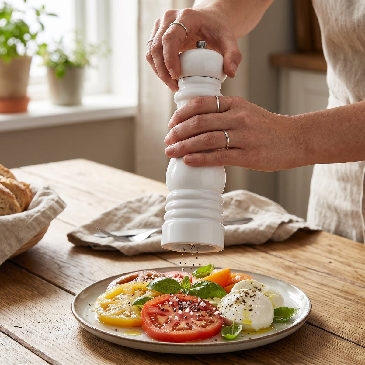 Cook & Fresca Moulins à sel ou à poivre en bois d'hévéa - Blanc, finition brillante - Simple Boutique