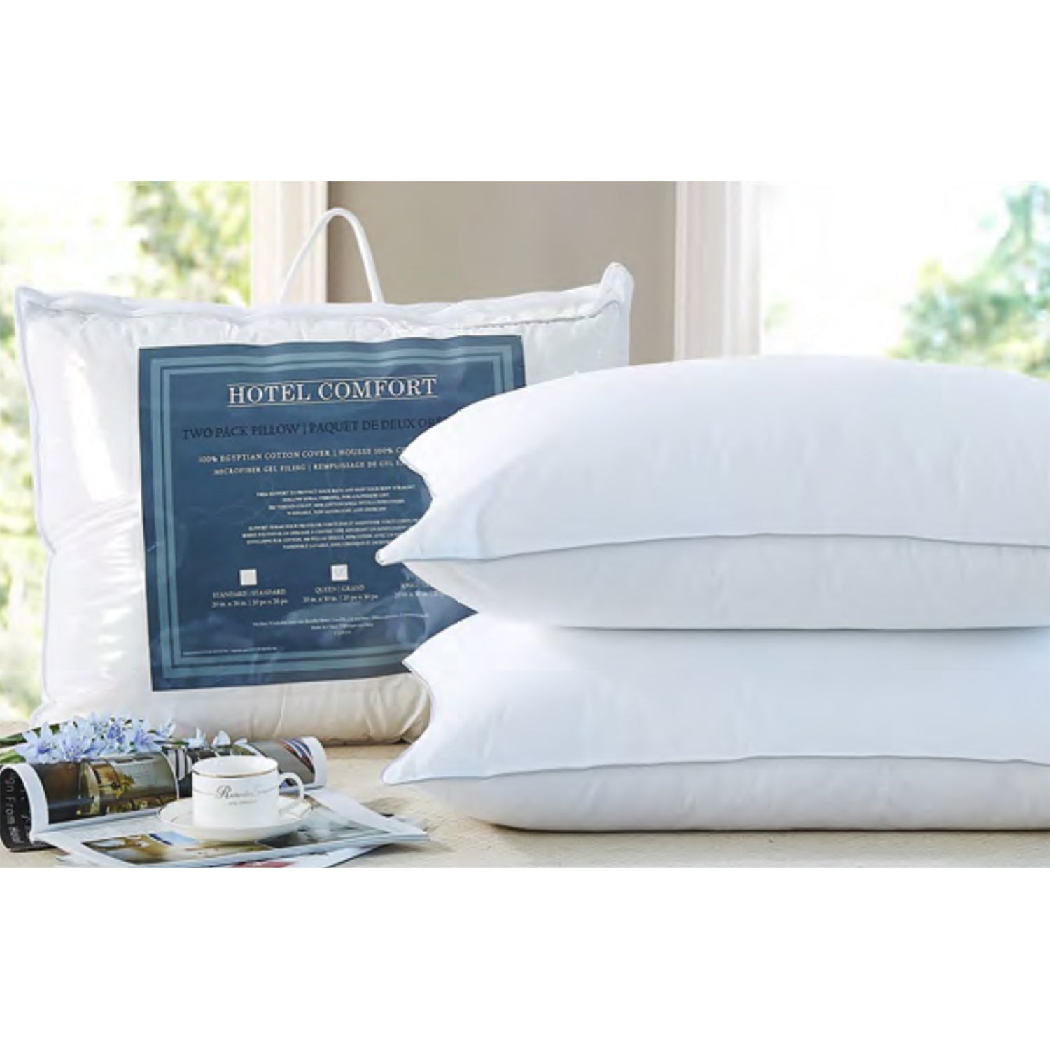 Cotton House - Ensemble de Deux Oreillers, Gel en Microfibre, Housse 100% Coton Égyptien, Grandeur Standard, Fabriqué au Canada - Simple Boutique