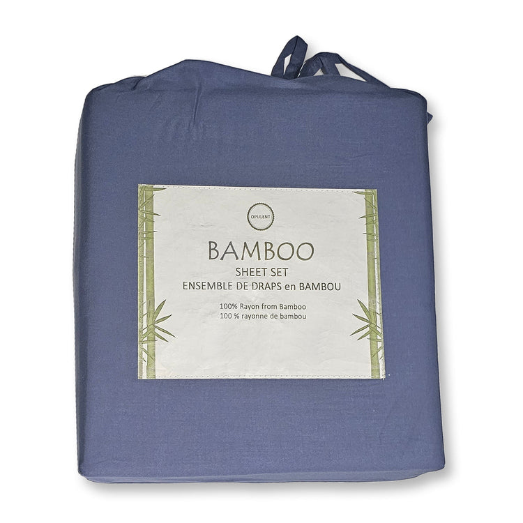 Cotton House - Ensemble de Drap en Bambou, Hypoallergénique, Grandeur Double, Bleu - Simple Boutique