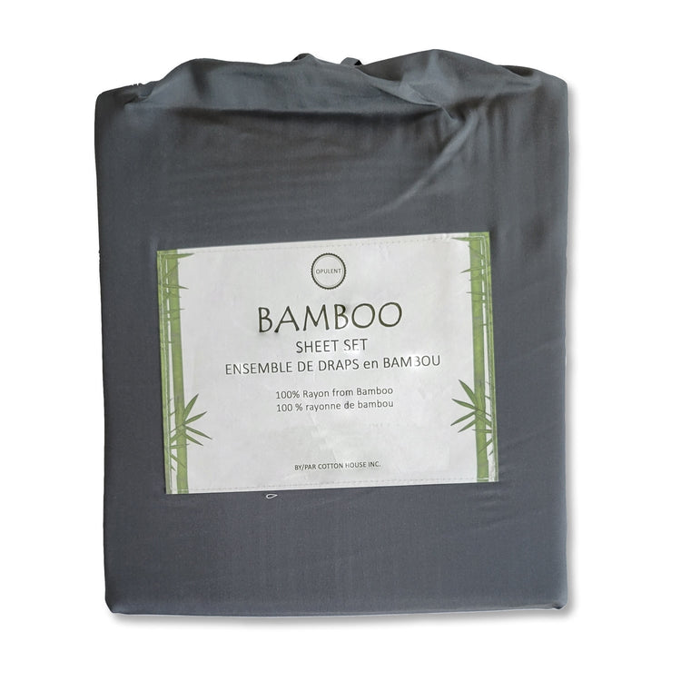 Cotton House - Ensemble de Drap en Bambou, Hypoallergénique, Grandeur Double, Gris Foncé - Simple Boutique