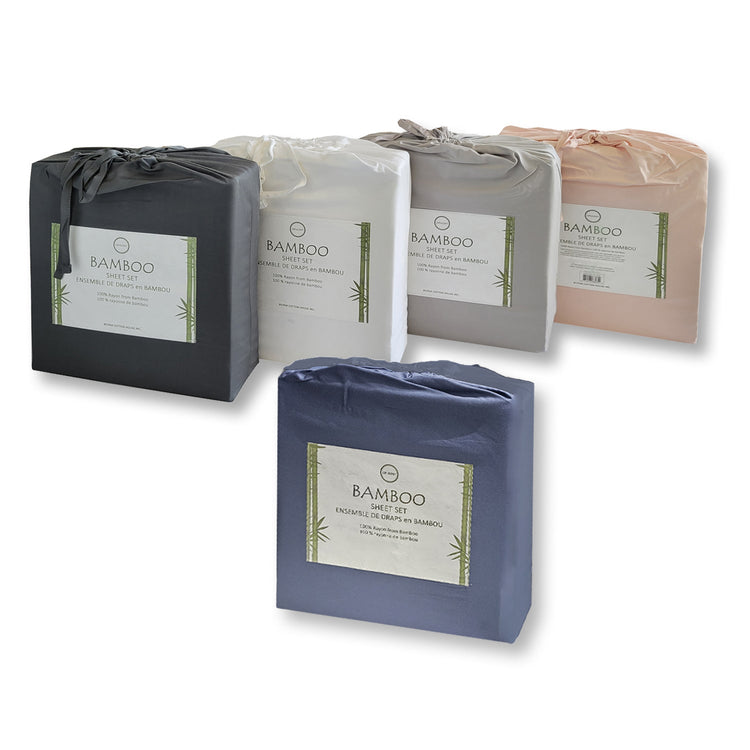 Cotton House - Ensemble de Drap en Bambou, Hypoallergénique, Grandeur King, Gris Foncé - Simple Boutique