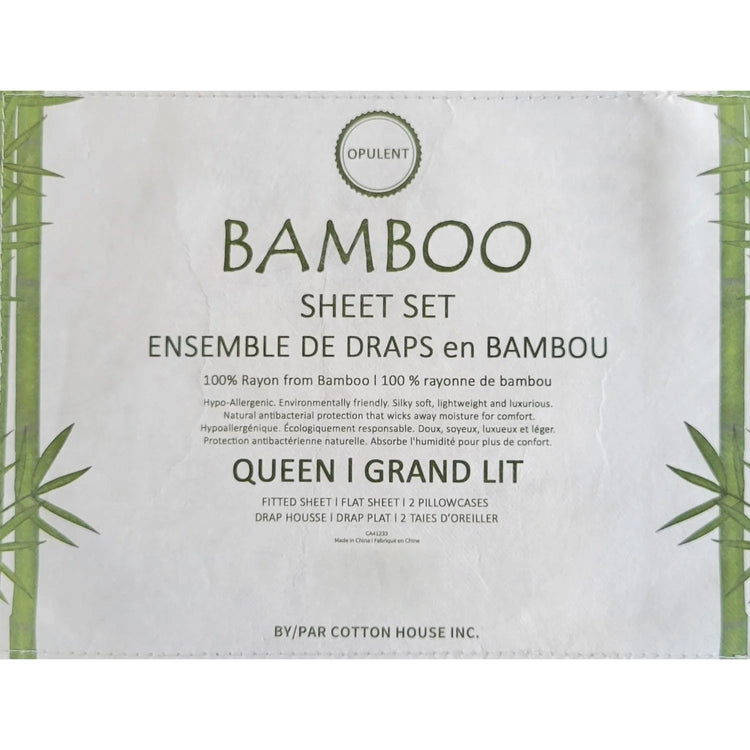 Cotton House - Ensemble de Drap en Bambou, Hypoallergénique, Grandeur Queen, Bleu - Simple Boutique
