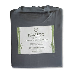 Cotton House - Ensemble de Drap en Bambou, Hypoallergénique, Grandeur Queen, Gris Foncé - Simple Boutique