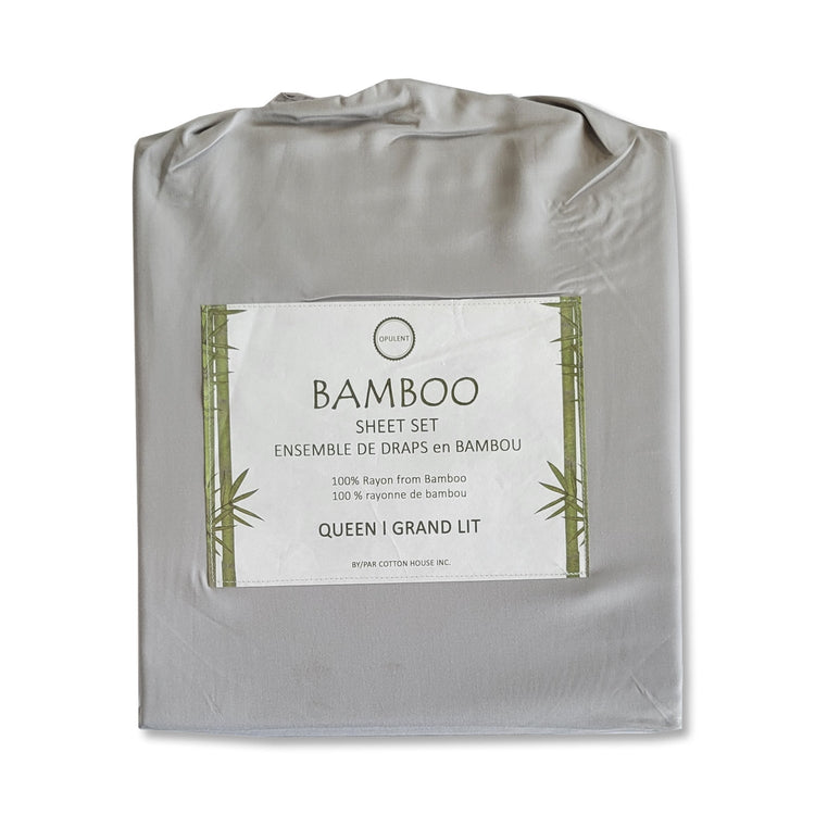 Cotton House - Ensemble de Drap en Bambou, Hypoallergénique, Grandeur Queen, Gris Pâle - Simple Boutique
