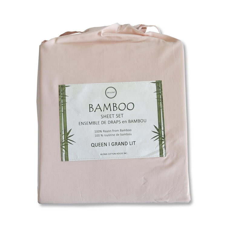 Cotton House - Ensemble de Drap en Bambou, Hypoallergénique, Grandeur Queen, Rose - Simple Boutique