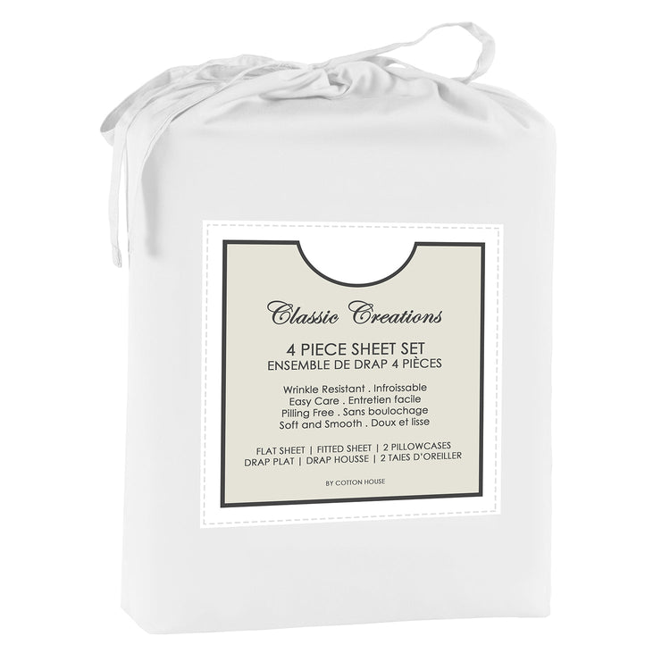 Cotton House - Ensemble de Drap en Microfibre Infroissable, Grandeur Double, Blanc - Simple Boutique