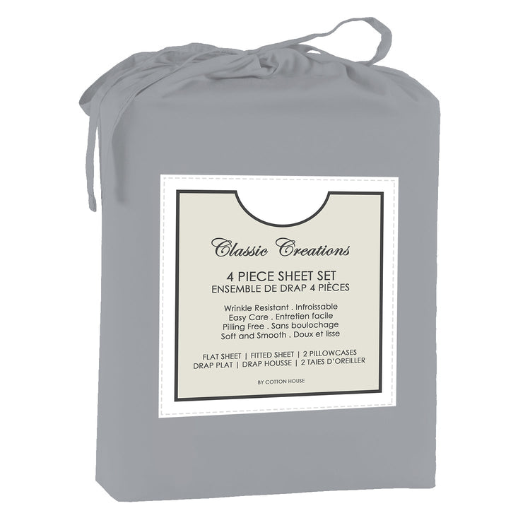 Cotton House - Ensemble de Drap en Microfibre Infroissable, Grandeur Double, Gris Pâle - Simple Boutique