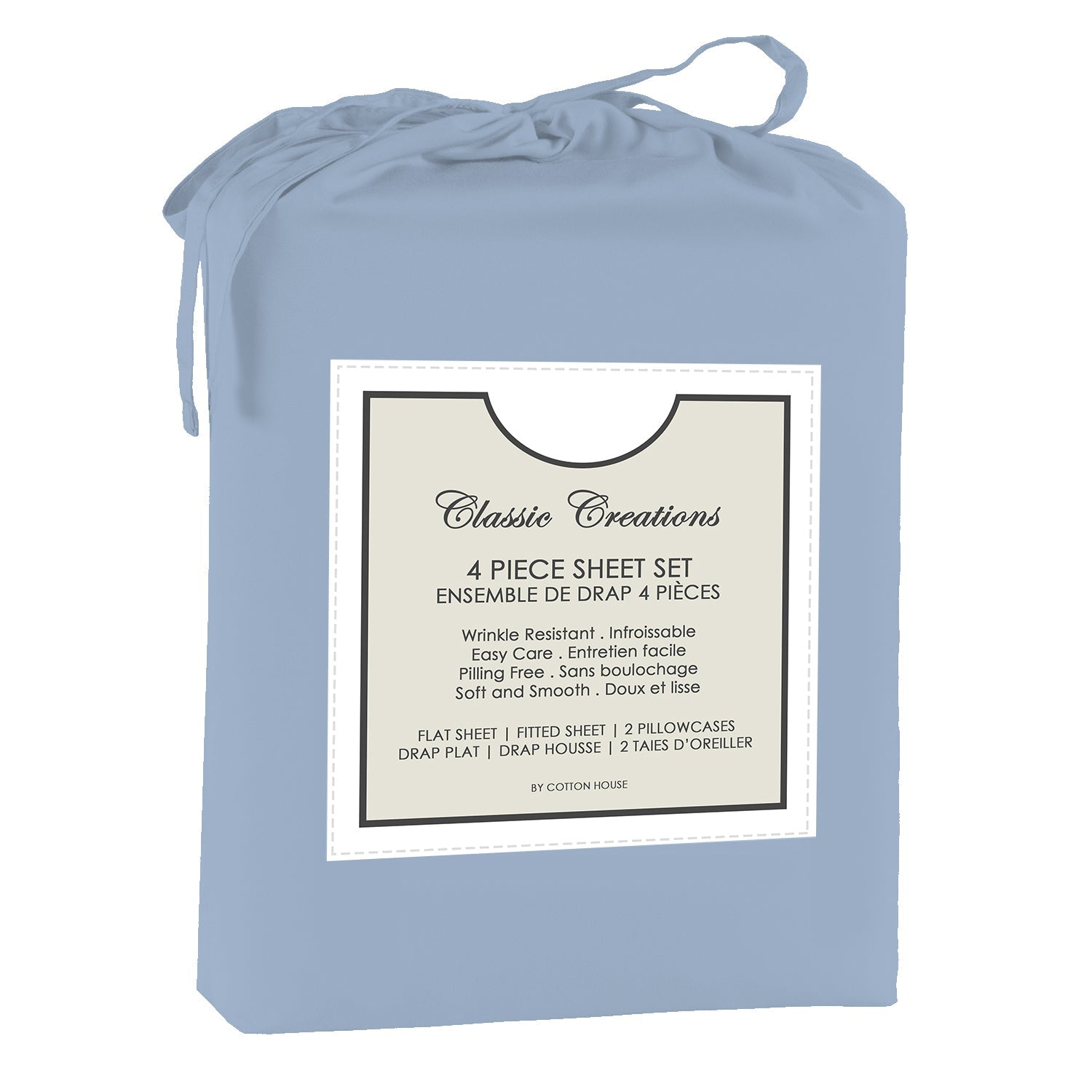 Cotton House - Ensemble de Drap en Microfibre Infroissable, Grandeur Queen, Bleu Pâle - Simple Boutique