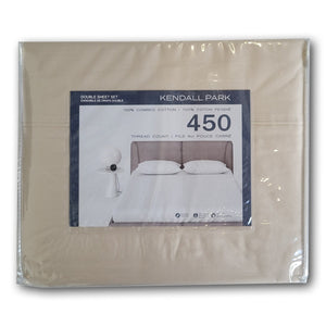 Cotton House - Ensemble de Draps 100% Coton, 450 Fils au Pouce Carré, Grandeur Double, Beige - Simple Boutique