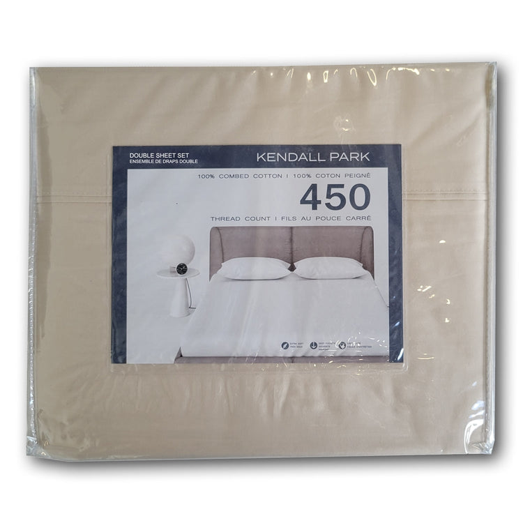Cotton House - Ensemble de Draps 100% Coton, 450 Fils au Pouce Carré, Grandeur Double, Beige - Simple Boutique