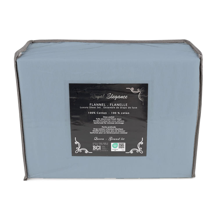Cotton House - Ensemble de Draps de Flanelle, 100% Coton, Grandeur Simple, Bleu Placide - Liquidation Fin de Saison Vente Finale - Simple Boutique