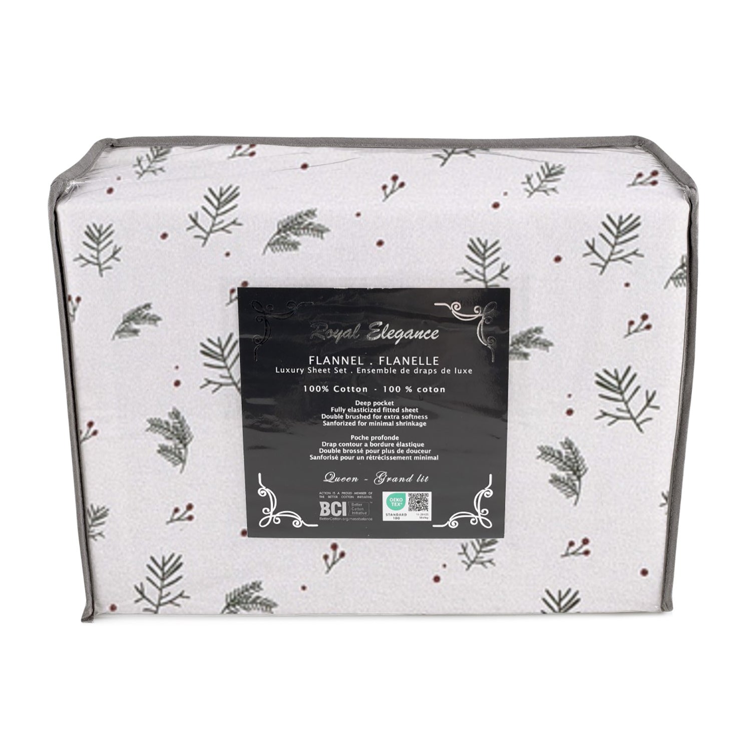 Cotton House - Ensemble de Draps de Flanelle, 100% Coton, Motif Branches de Pin (4 Grandeurs Disponibles) - Liquidation Fin de Saison Vente Finale - Simple Boutique