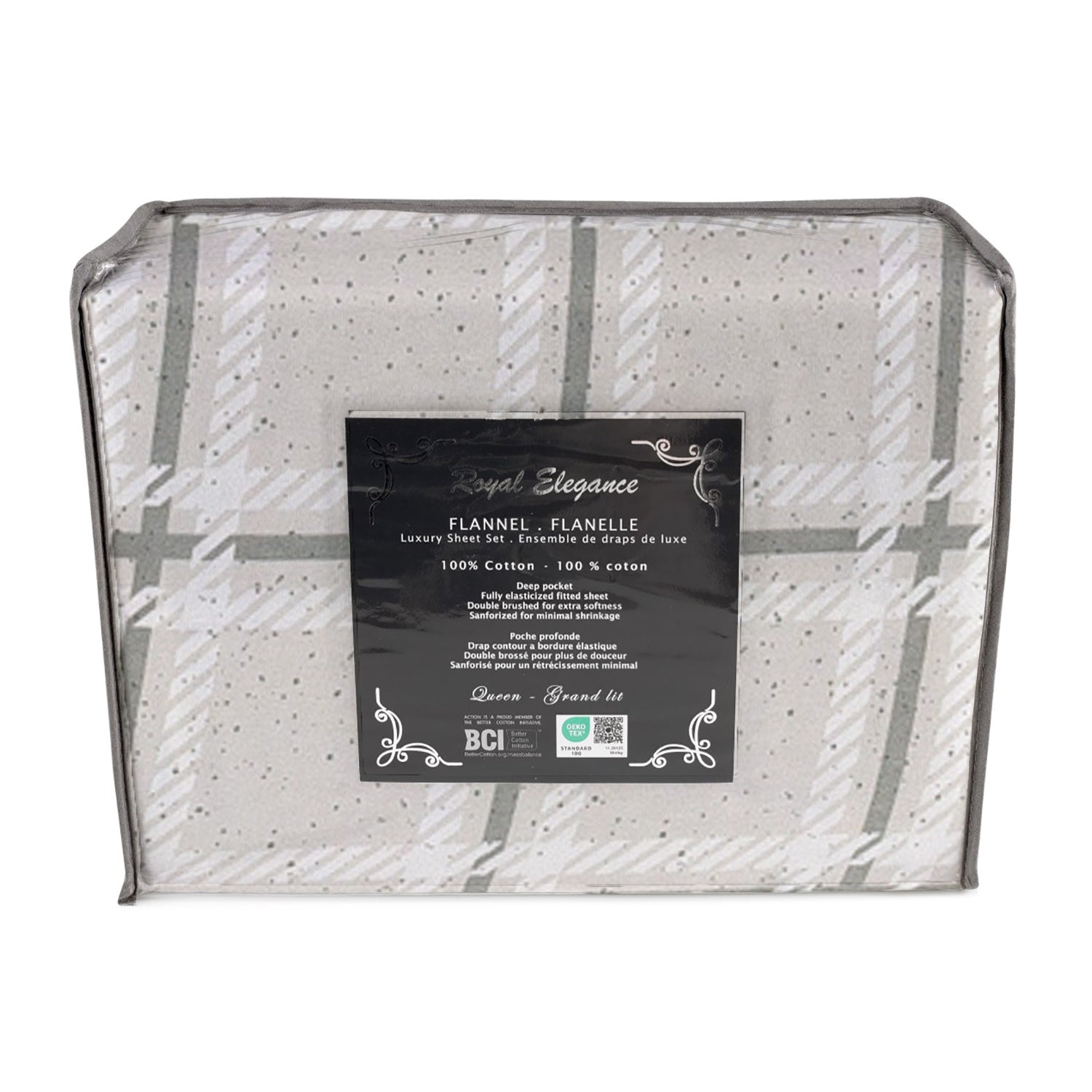 Cotton House - Ensemble de Draps de Flanelle, 100% Coton, Motif Carreaux Gris (4 Grandeurs Disponibles) - Liquidation Fin de Saison Vente Finale - Simple Boutique