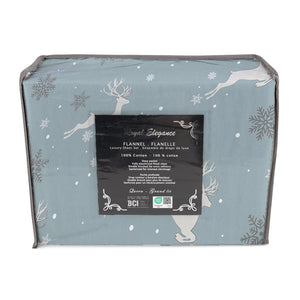 Cotton House - Ensemble de Draps de Flanelle, 100% Coton, Motif Cerfs et Flocons (4 Grandeurs Disponibles) - Liquidation Fin de Saison Vente Finale - Simple Boutique