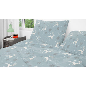Cotton House - Ensemble de Draps de Flanelle, 100% Coton, Motif Cerfs et Flocons (4 Grandeurs Disponibles) - Liquidation Fin de Saison Vente Finale - Simple Boutique
