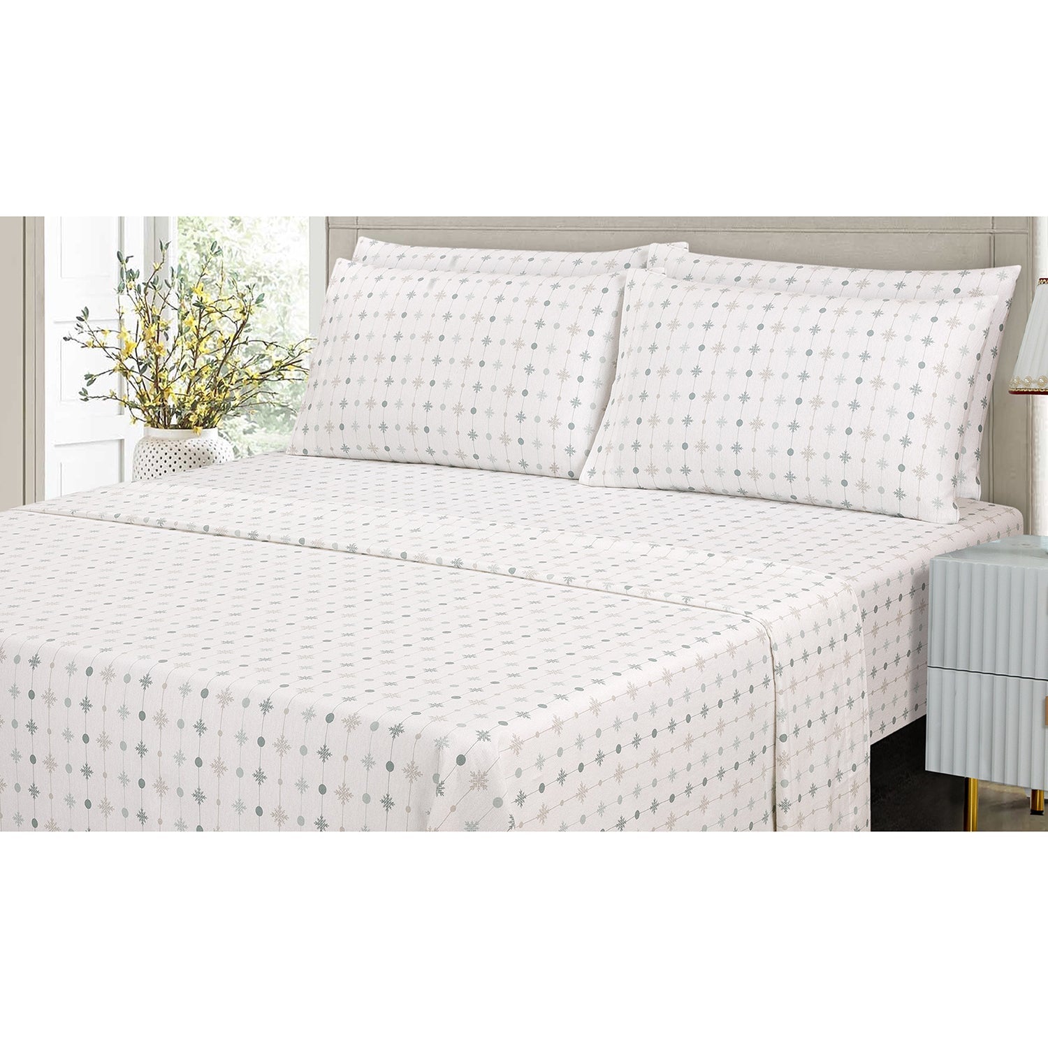 Cotton House - Ensemble de Draps de Flanelle, 100% Coton, Motif Flocons Festifs (4 Grandeurs Disponibles) - Liquidation Fin de Saison Vente Finale - Simple Boutique