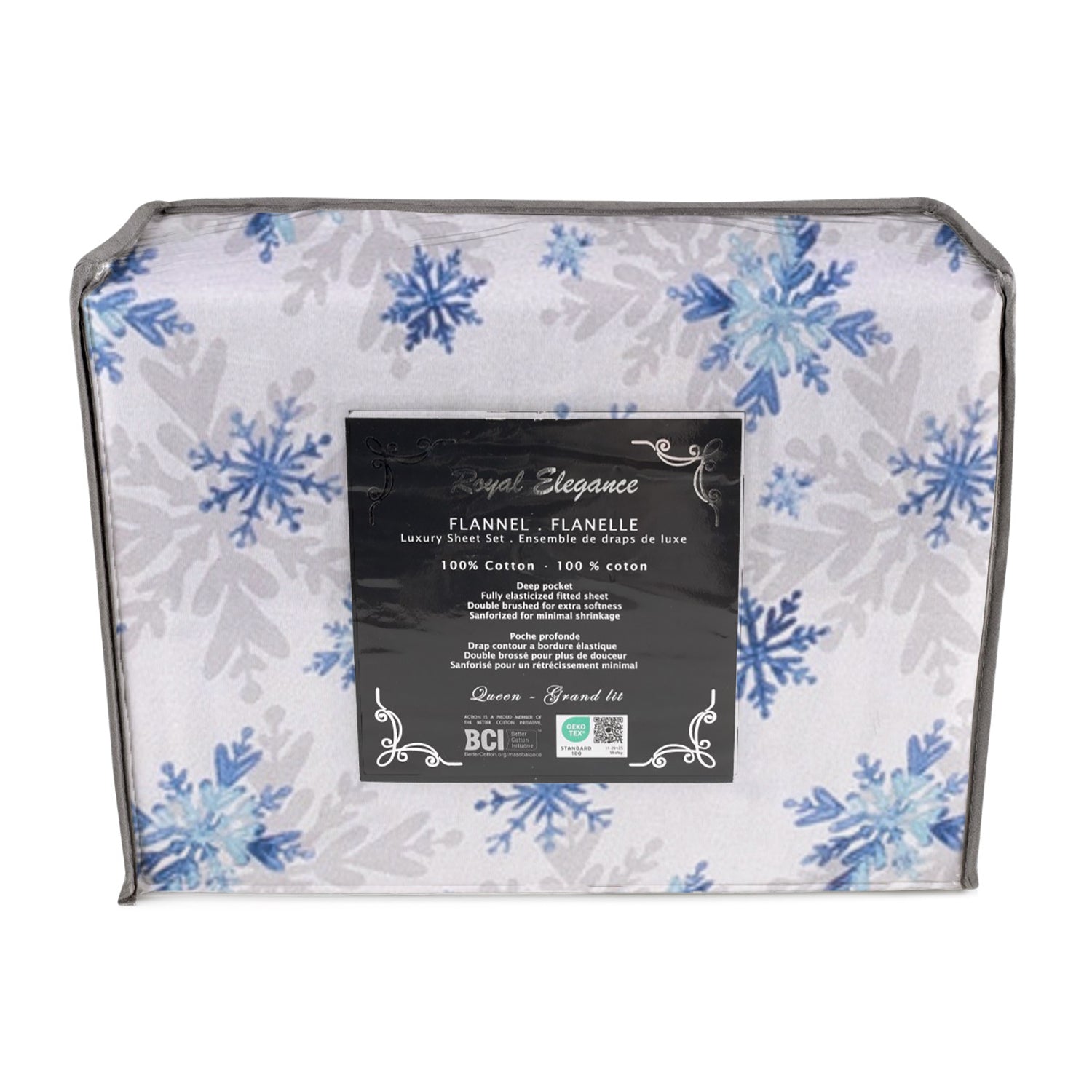Cotton House - Ensemble de Draps de Flanelle, 100% Coton, Motif Flocons de Neige (4 Grandeurs Disponibles) - Liquidation Fin de Saison Vente Finale - Simple Boutique
