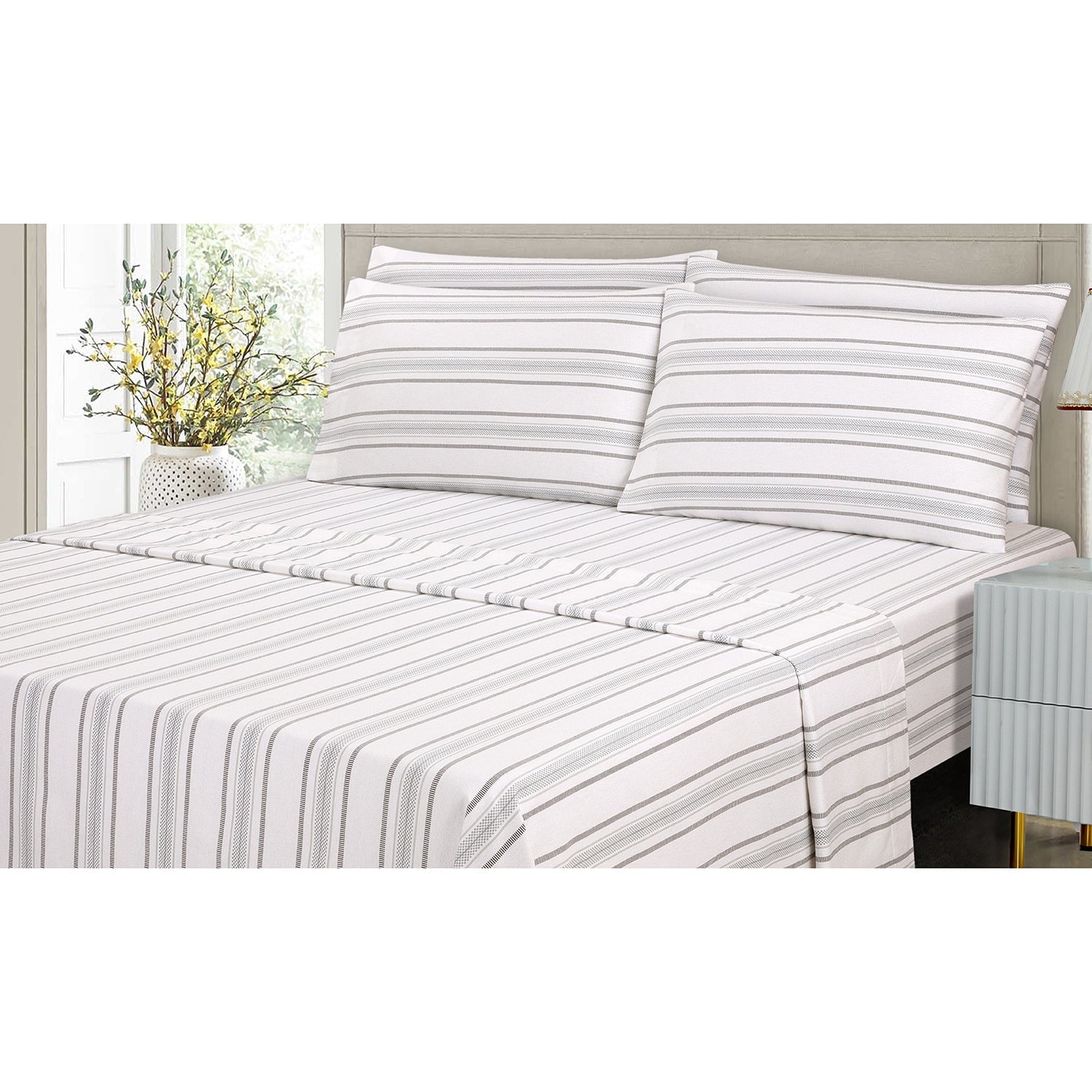 Cotton House - Ensemble de Draps de Flanelle, 100% Coton, Motif Ligné (4 Grandeurs Disponibles) - Liquidation Fin de Saison Vente Finale - Simple Boutique