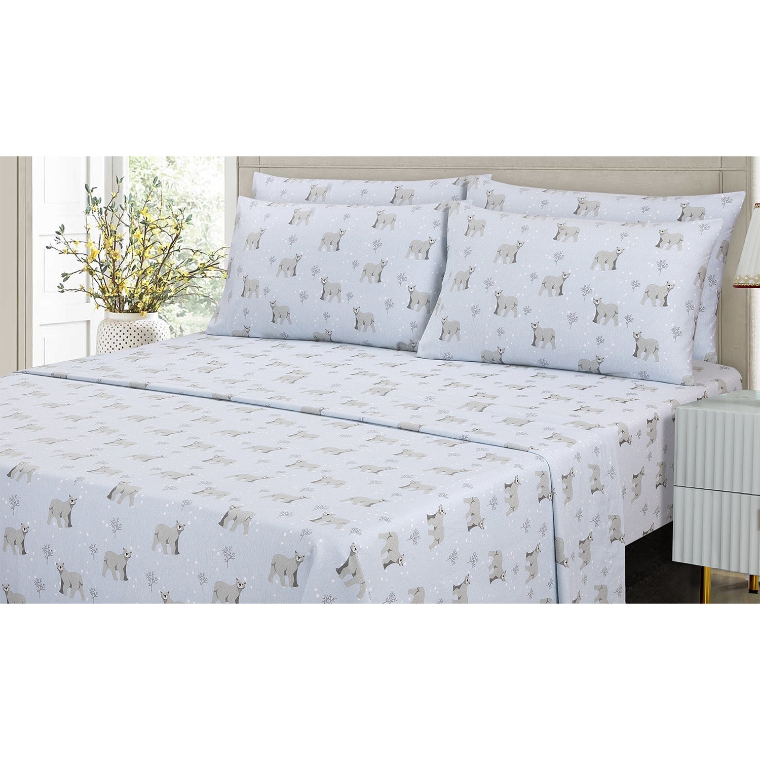 Cotton House - Ensemble de Draps de Flanelle, 100% Coton, Motif Ours Polaire (4 Grandeurs Disponibles) - Liquidation Fin de Saison Vente Finale - Simple Boutique