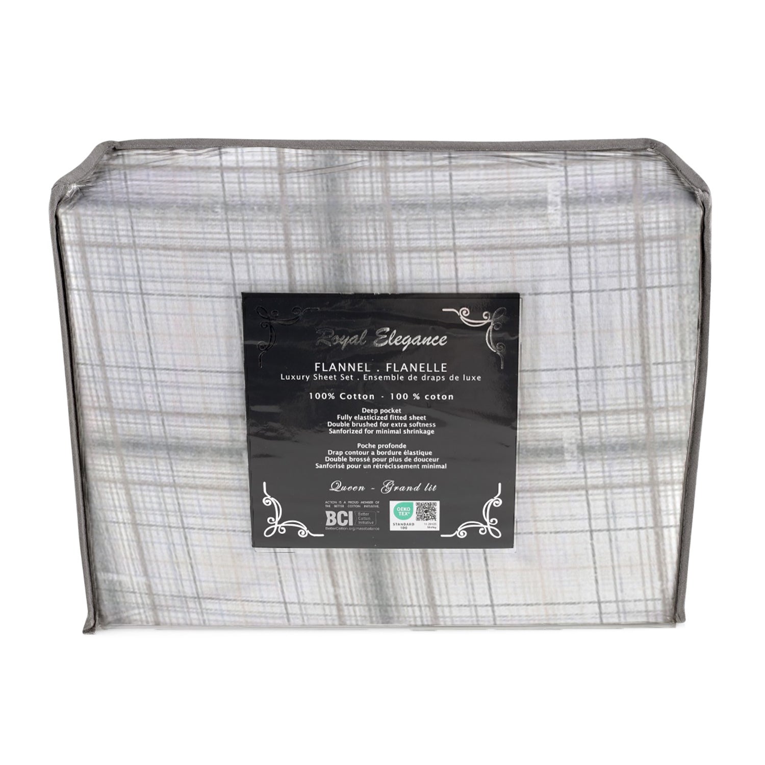 Cotton House - Ensemble de Draps de Flanelle, 100% Coton, Motif Plaid Rayé (4 Grandeurs Disponibles) - Liquidation Fin de Saison Vente Finale - Simple Boutique