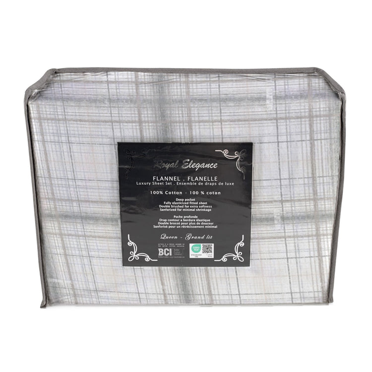 Cotton House - Ensemble de Draps de Flanelle, 100% Coton, Motif Plaid Rayé (4 Grandeurs Disponibles) - Liquidation Fin de Saison Vente Finale - Simple Boutique
