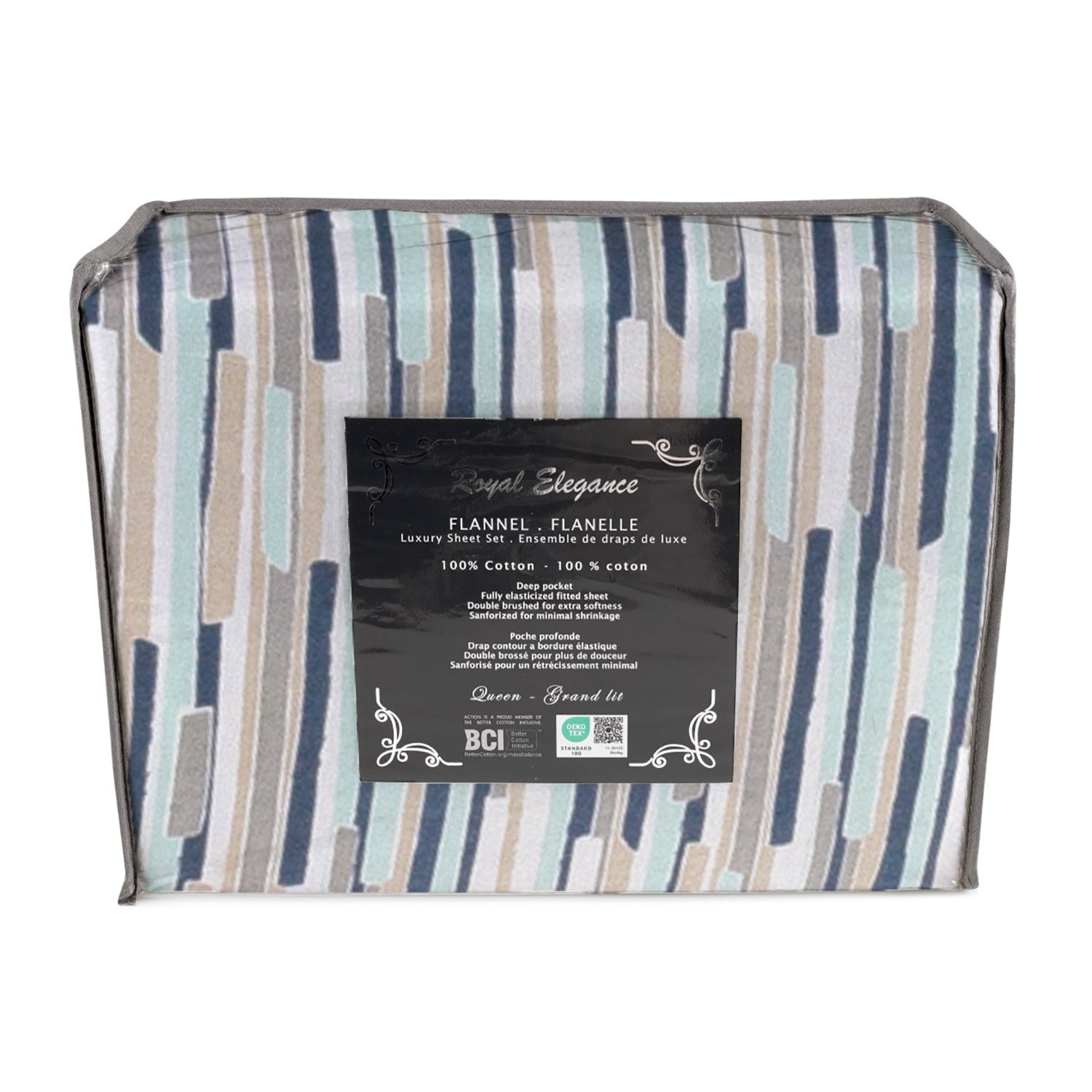 Cotton House - Ensemble de Draps de Flanelle, 100% Coton, Motif Pluie (4 Grandeurs Disponibles) - Liquidation Fin de Saison Vente Finale - Simple Boutique