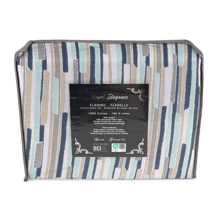 Cotton House - Ensemble de Draps de Flanelle, 100% Coton, Motif Pluie (4 Grandeurs Disponibles) - Liquidation Fin de Saison Vente Finale - Simple Boutique