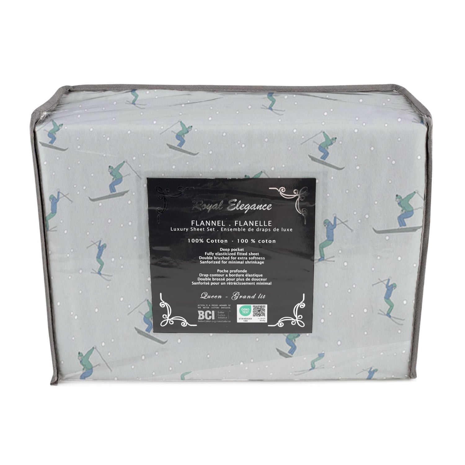 Cotton House - Ensemble de Draps de Flanelle, 100% Coton, Motif Skieur (4 Grandeurs Disponibles) - Liquidation Fin de Saison Vente Finale - Simple Boutique