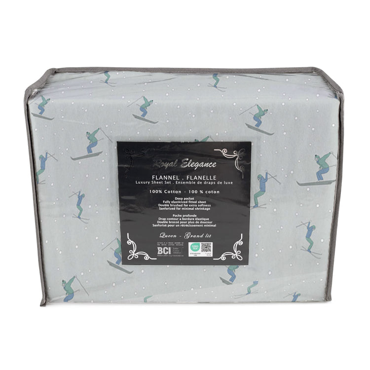 Cotton House - Ensemble de Draps de Flanelle, 100% Coton, Motif Skieur (4 Grandeurs Disponibles) - Liquidation Fin de Saison Vente Finale - Simple Boutique