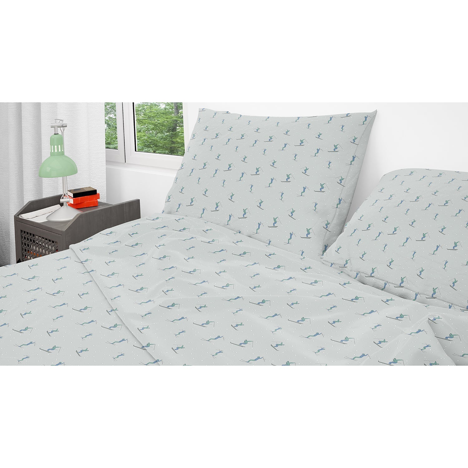 Cotton House - Ensemble de Draps de Flanelle, 100% Coton, Motif Skieur (4 Grandeurs Disponibles) - Liquidation Fin de Saison Vente Finale - Simple Boutique