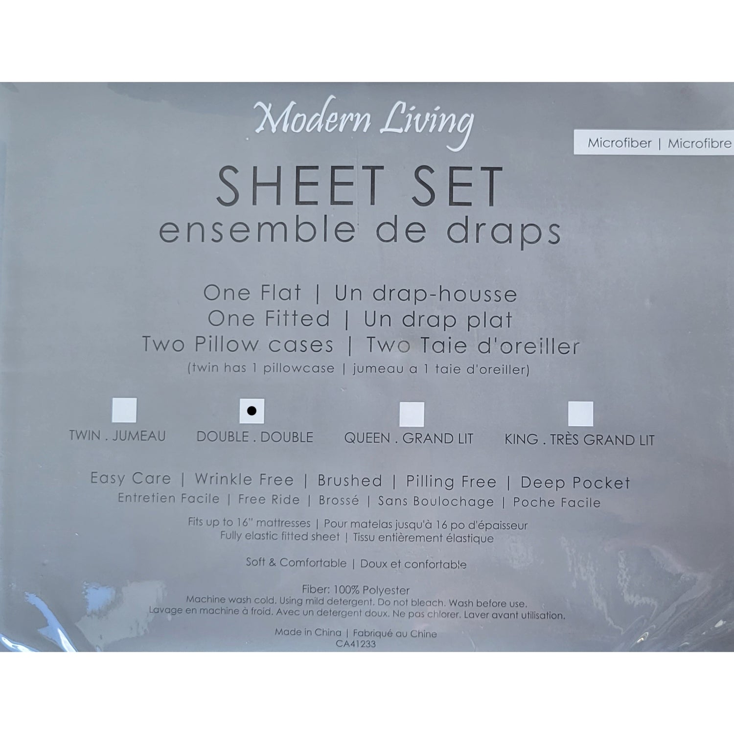 Cotton House - Ensemble de Draps en Microfibre, Infroissable, Grandeur Double, Gris - Simple Boutique