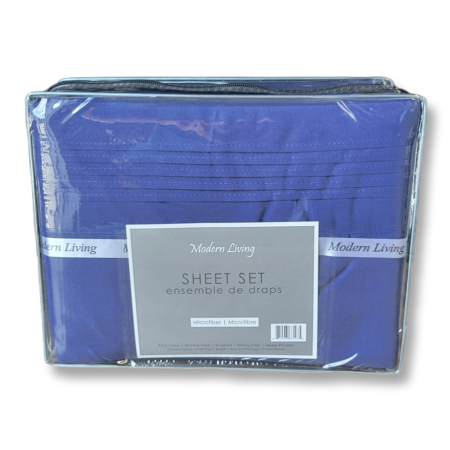 Cotton House - Ensemble de Draps en Microfibre, Infroissable, Grandeur King, Bleu Foncé - Simple Boutique