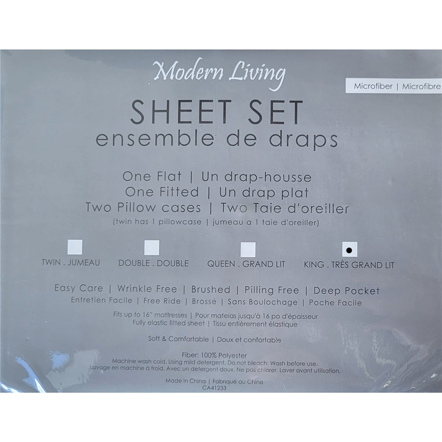 Cotton House - Ensemble de Draps en Microfibre, Infroissable, Grandeur King, Gris - Simple Boutique