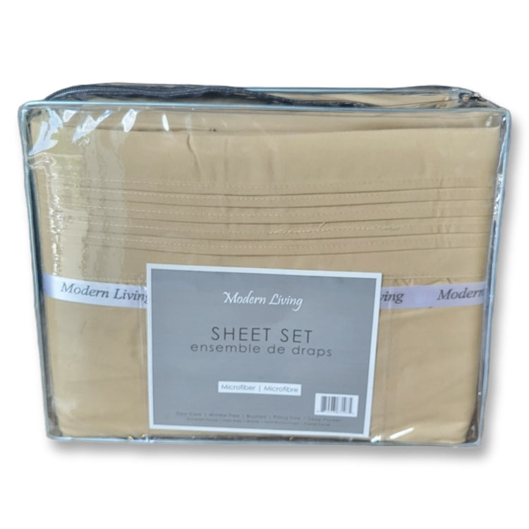 Cotton House - Ensemble de Draps en Microfibre, Infroissable, Grandeur Queen, Beige - Simple Boutique