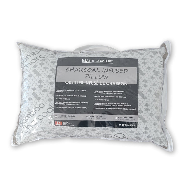Cotton House - Oreiller Infusé de Charbon, Hypoallergénique, Grandeur Standard, Fabriqué au Canada - Simple Boutique