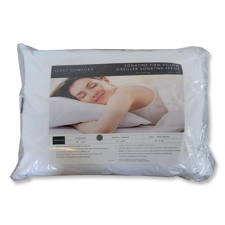 Cotton House - Oreiller Sonatine, Support Ferme, Pour Dormir sur le Coté, Grandeur Standard, Fait au Canada - Simple Boutique