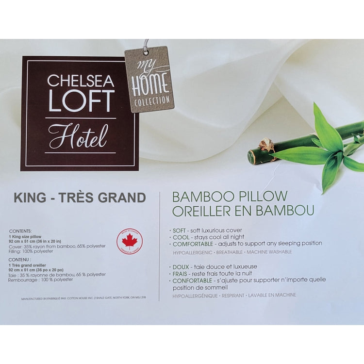 Cotton House - Oreiller en Bambou, Hypoallergénique, Grandeur King, Fabriqué au Canada - Simple Boutique