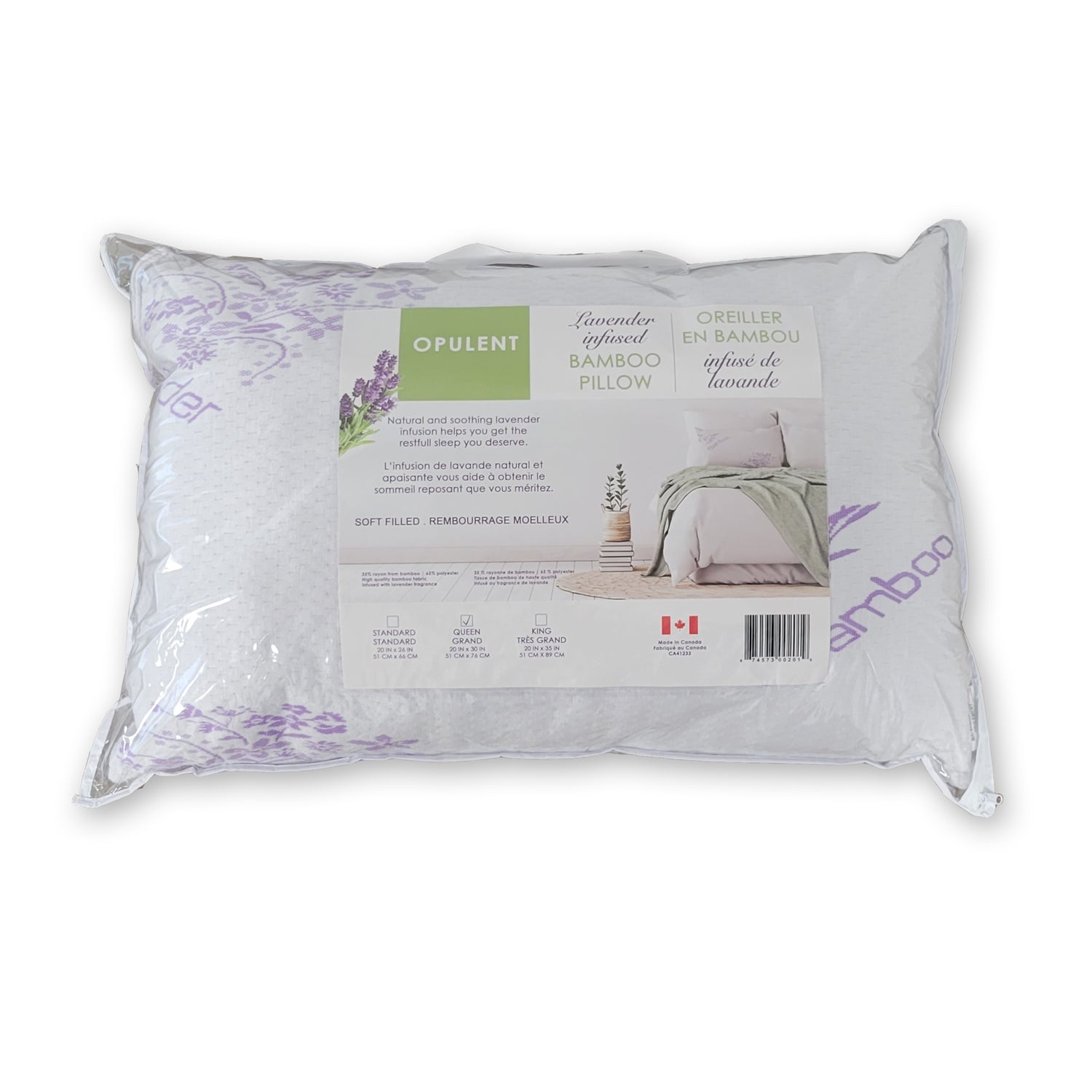 Cotton House - Oreiller en Bambou Infusé de Lavande, Grandeur Standard, Fabriqué au Canada - Simple Boutique