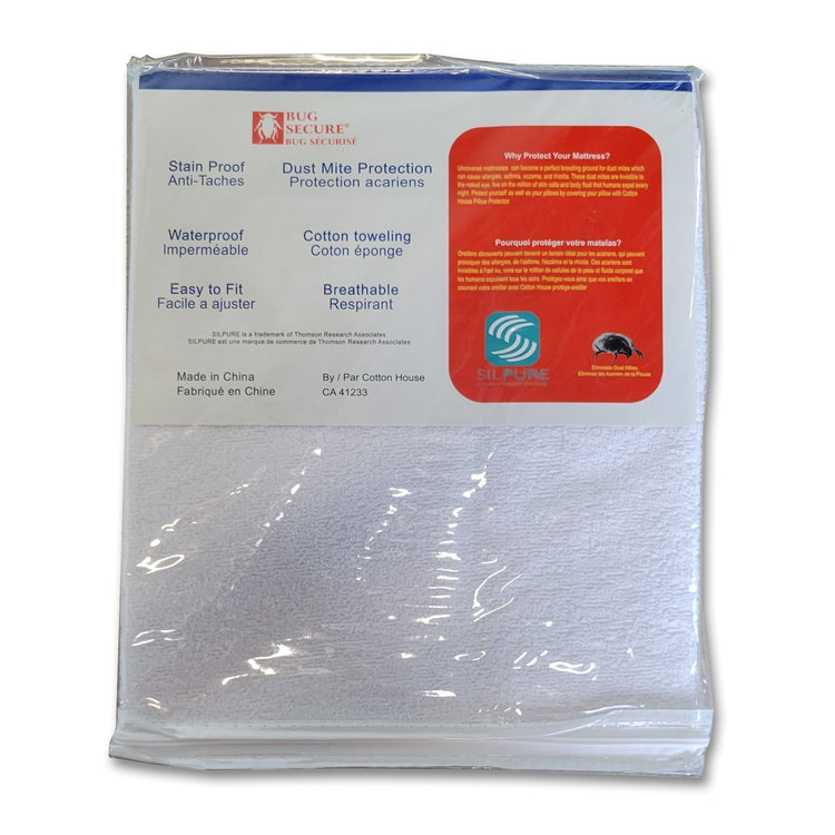 Cotton House - Protège-Matelas Health Comfort, Défense Triple Action, Grandeur Double, Blanc - Simple Boutique