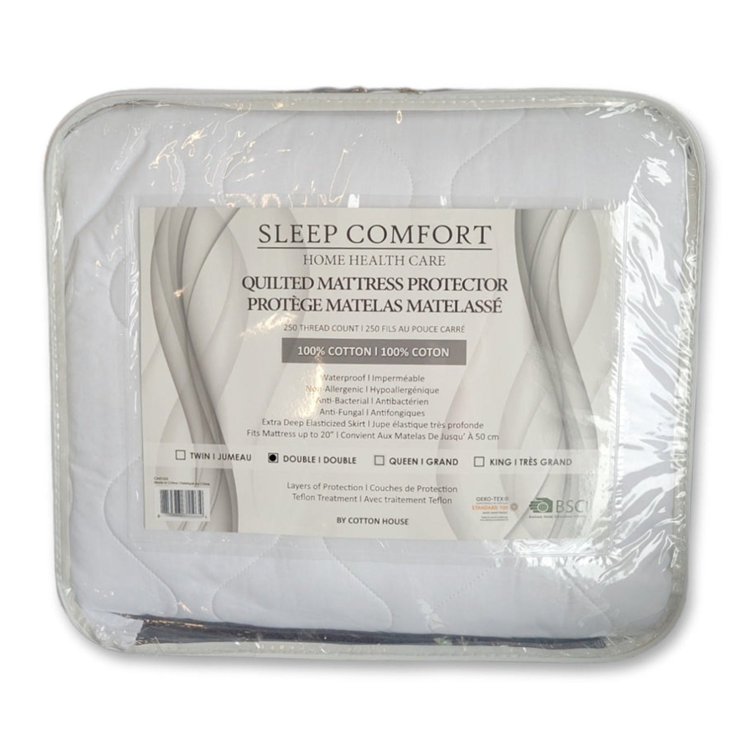 Cotton House - Protège Matelas Matelassé 100% Cotton, Imperméable et Hypoallergénique, Grandeur Double, Blanc - Simple Boutique