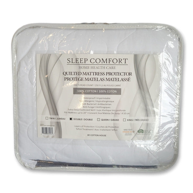 Cotton House - Protège Matelas Matelassé 100% Cotton, Imperméable et Hypoallergénique, Grandeur Double, Blanc - Simple Boutique