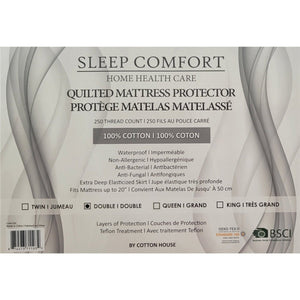 Cotton House - Protège Matelas Matelassé 100% Cotton, Imperméable et Hypoallergénique, Grandeur Double, Blanc - Simple Boutique