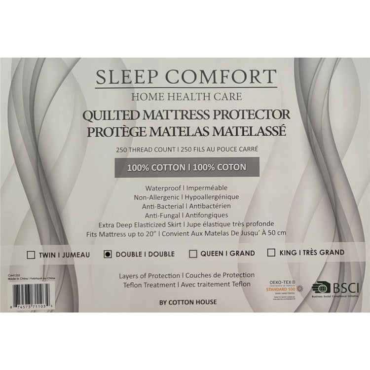 Cotton House - Protège Matelas Matelassé 100% Cotton, Imperméable et Hypoallergénique, Grandeur Double, Blanc - Simple Boutique